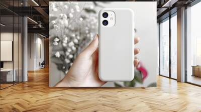 White phone case back view mock up on gray background Wall mural