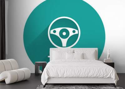 White Racing simulator cockpit icon isolated with long shadow. Gaming accessory. Gadget for driving simulation game. Green circle button. Vector Illustration Wall mural