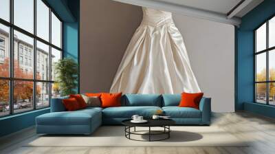 White wedding dress isolated on light grey background Wall mural