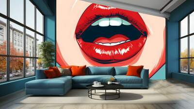 Woman's mouth with colorful lips and a smile in the style of  pop art created with Generative AI technology Wall mural