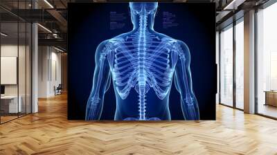 x-ray human Skeleton with the spine, dark blue Wall mural