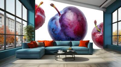 Blue plum set isolated on transparent background Wall mural