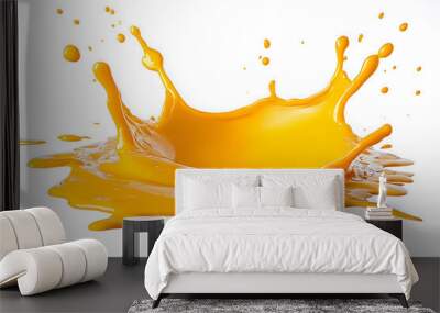 Yellow juice or cheese sauce splash isolated on white background Wall mural