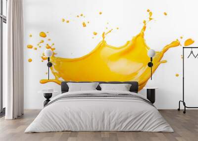 Yellow juice or cheese sauce splash isolated on white background Wall mural