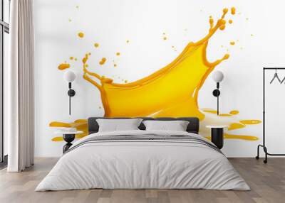 Yellow juice or cheese sauce splash isolated on white background Wall mural