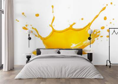 Yellow juice or cheese sauce splash isolated on white background Wall mural