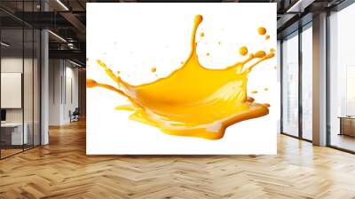 Yellow juice or cheese sauce splash isolated on white background Wall mural