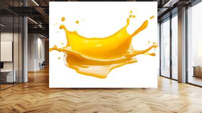 Yellow juice or cheese sauce splash isolated on white background Wall mural