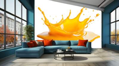 Yellow juice or cheese sauce splash isolated on white background Wall mural