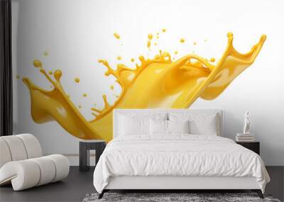 Yellow melted cheese splash isolated on white background Wall mural