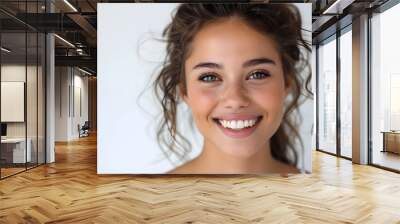 Young  woman close up portrait. Model woman laughing and smiling. Healthy face skin care beauty, skincare cosmetics, dental Wall mural