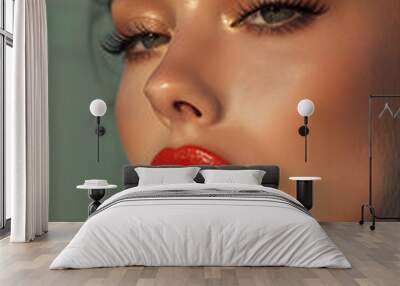 Young woman with bright color eye makeup and red lips creative fashionable photo Wall mural