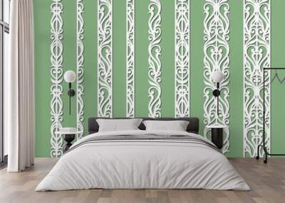 Set of borders with floral ornament. An endlessly repeating pattern of leaves, curls, lines. Plants theme. Vector template for plotter laser cutting, paper, cardboard, plastic, plywood, wood, metal. Wall mural