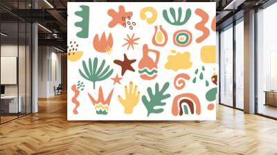 Vector set of abstract shape spots. Hand-drawn organic shapes in pastel colors. Elements for graphic design isolated on white. Illustrations of natural elements and objects in a trendy style. Wall mural