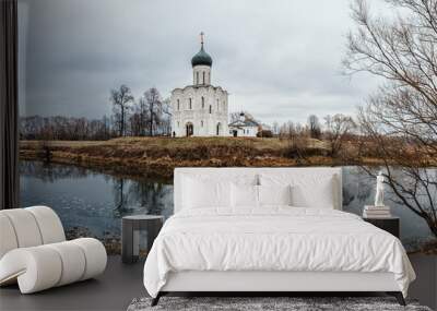 Church of the Intercession on the Nerl in late autumn in Bogolyubovo, Vladimir region, Russia Wall mural