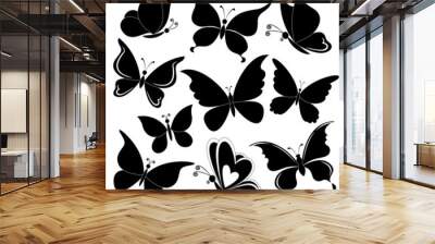 Butterflies, black silhouettes Wall mural