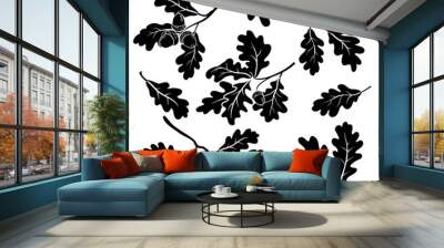 Oak branches with acorns, silhouettes Wall mural