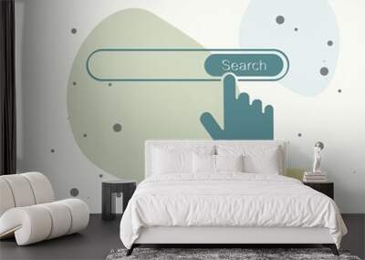 Search button vector icon. The hand presses the search button on the Internet on multicolored background. Wall mural