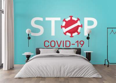 Stop covid-19 coronavirus vector sign. Stop covid-19 text with corona virus icon in blue pattern background for global covid19 outbreak. Vector flat illustration Wall mural