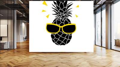 Hello Summer! Vector pineapple wearing colorful sunglasses on summer vacation tropical lement. Great for vacation themed prints, gifts, packaging. Wall mural