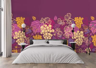 raster sweet grape vines horizontal seamless pattern background Wall mural