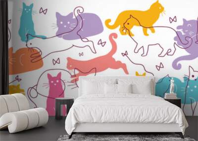 Vector Colorful Cats Horizontal Seamless Pattern Background Wall mural