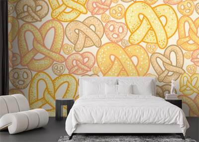 vector pretzels seamless pattern background with hand drawn Wall mural