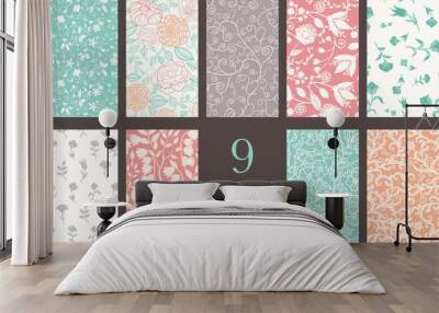 Vector Vintage Floral Elegant 9 Set Seamless Pattern Wall mural