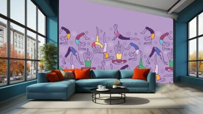 vector yoga poses shorizontal eamless pattern background Wall mural