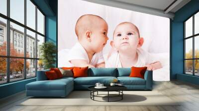 Babies talking, humor Wall mural