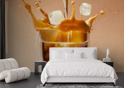 Cold coffee drink with ice and milk Wall mural