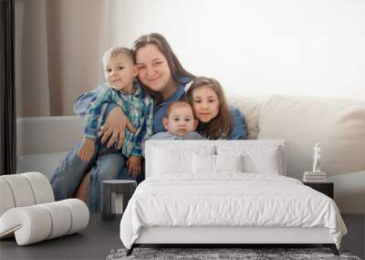 mother and three children Wall mural