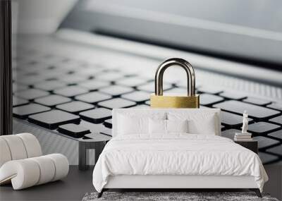 Padlock on computer keyboard. Network Security, data security and antivirus protection PC. Wall mural