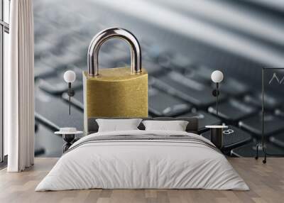 Padlock on computer keyboard. Network Security, data security and antivirus protection PC. Wall mural