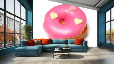 one pink donut on white background Wall mural