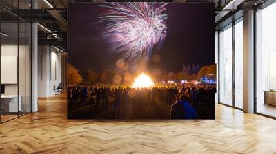 Fireworks display at bonfire night. Guy Fawkes night. Bokeh effect. Wall mural