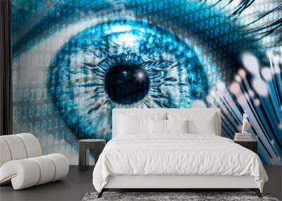 digital eye concept photo. fiber optic cable internet speed and secure digital data storage Wall mural