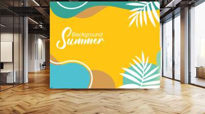 Summer background with tropical leaves. Vector illustration in trendy flat style. Wall mural