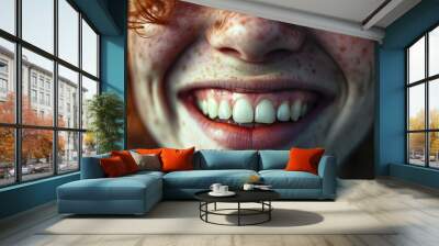 Smiling person with red hair and freckles Wall mural