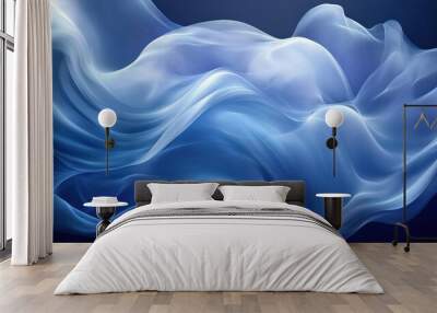 Abstract blue and white wave flowing in a dark background. Wall mural