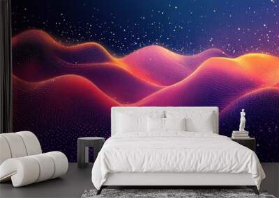 Abstract colorful waves with particles and glitter on a dark background. Wall mural