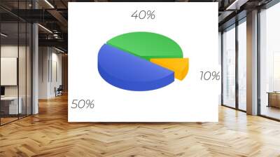 3d pie. Isometric cycle diagram for infographics in 3 parts. Vector chart can be used for graph, report, presentation. Wall mural