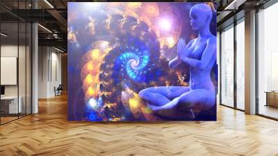 A mystical journey through the universe. The state of meditation Surreal 3D painting. Transpersonal art. Wall mural