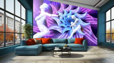 A mystical journey through the universe. The state of meditation Surreal 3D painting. Transpersonal art. Wall mural