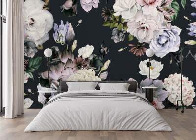 Seamless floral pattern with flowers, watercolor. Wall mural