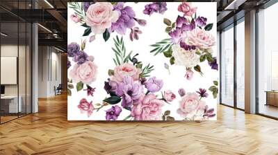 Seamless floral pattern with flowers, watercolor Wall mural