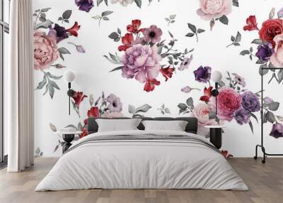 Seamless floral pattern with roses, watercolor. 
 Wall mural