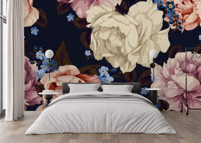 Seamless floral pattern with roses, watercolor. Vector illustration.
 Wall mural