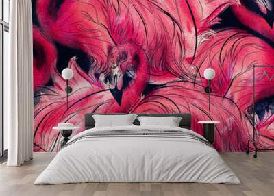 Seamless pattern with flamingo, watercolor. Wall mural