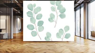 Silver dollar eucaliptus leaves vector set. Natural branches, greenery vector 
illustration. Perfect for your design invitation, wedding or greeting cards, patterns and backgrounds, textile, print. Wall mural